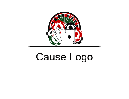 casino logo with poker chips, cards and Roulette
