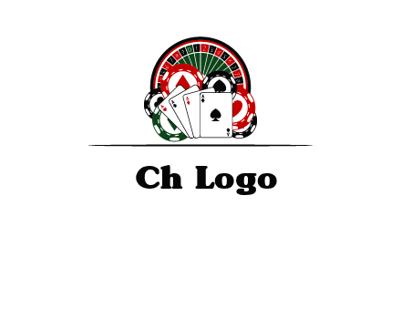 casino logo with poker chips, cards and Roulette