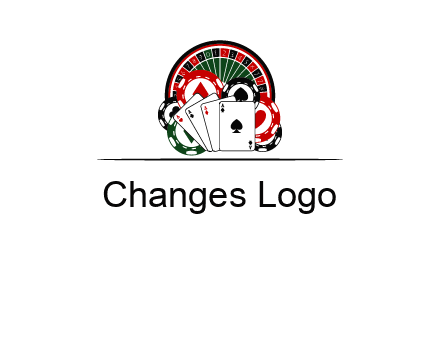 casino logo with poker chips, cards and Roulette