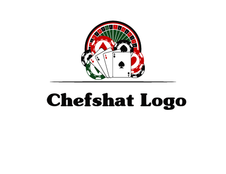 casino logo with poker chips, cards and Roulette