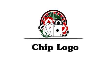 casino logo with poker chips, cards and Roulette