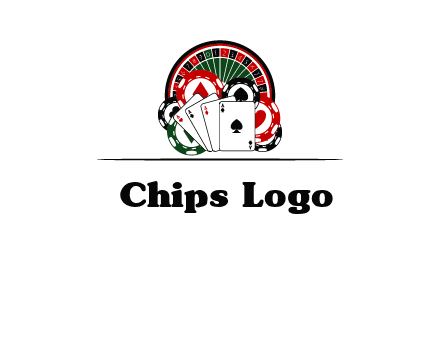 casino logo with poker chips, cards and Roulette