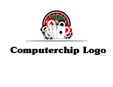 casino logo with poker chips, cards and Roulette