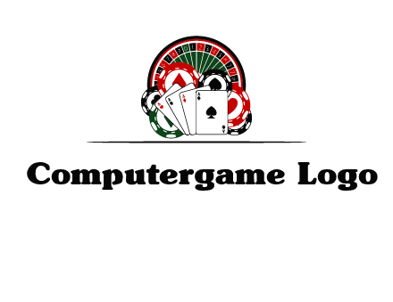 casino logo with poker chips, cards and Roulette