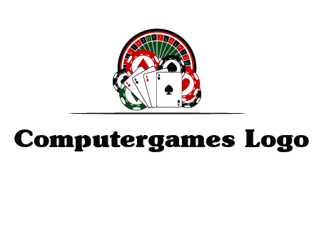 casino logo with poker chips, cards and Roulette