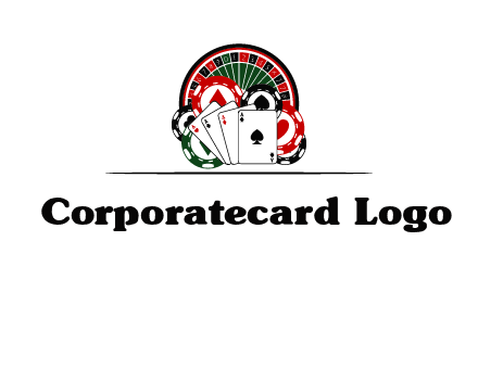 casino logo with poker chips, cards and Roulette