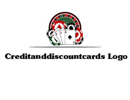 casino logo with poker chips, cards and Roulette