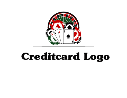 casino logo with poker chips, cards and Roulette