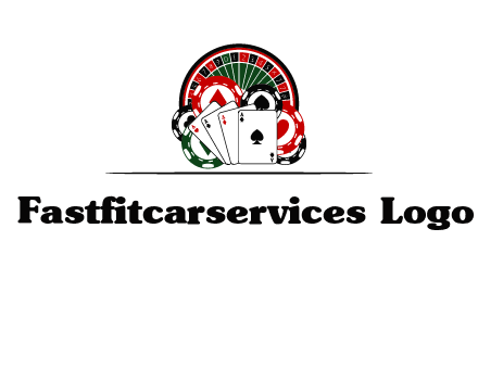casino logo with poker chips, cards and Roulette