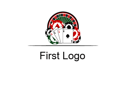 casino logo with poker chips, cards and Roulette