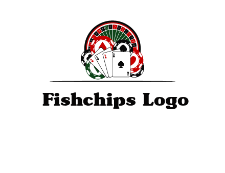 casino logo with poker chips, cards and Roulette