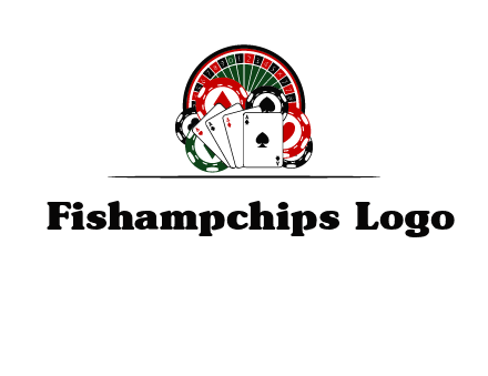 casino logo with poker chips, cards and Roulette