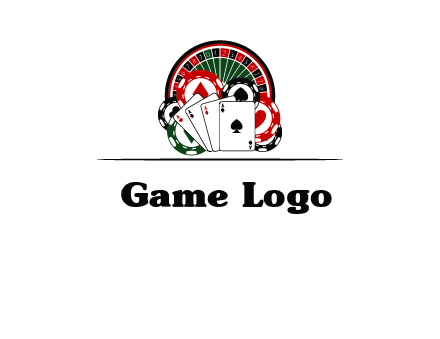casino logo with poker chips, cards and Roulette