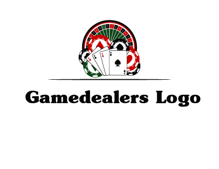 casino logo with poker chips, cards and Roulette