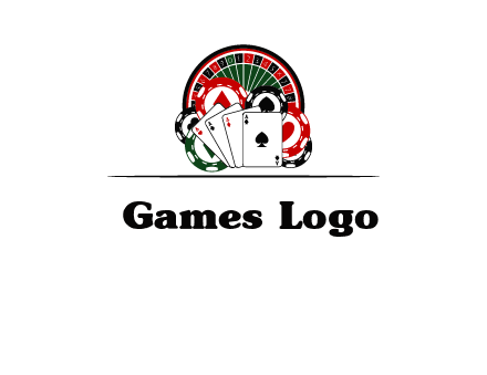 casino logo with poker chips, cards and Roulette