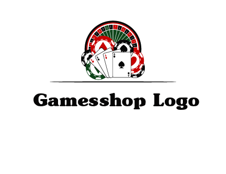 casino logo with poker chips, cards and Roulette