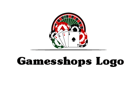 casino logo with poker chips, cards and Roulette
