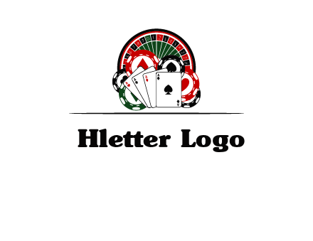 casino logo with poker chips, cards and Roulette