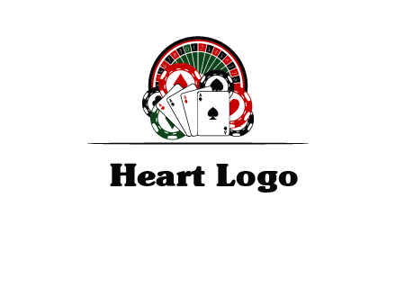 casino logo with poker chips, cards and Roulette