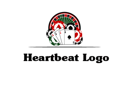 casino logo with poker chips, cards and Roulette