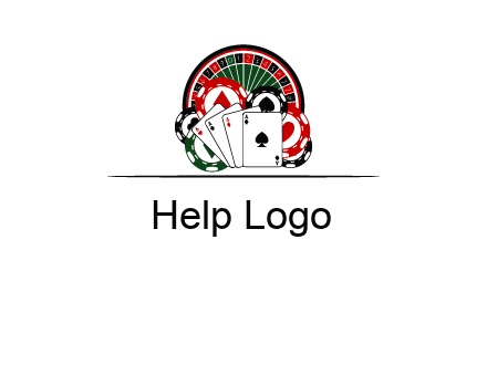 casino logo with poker chips, cards and Roulette