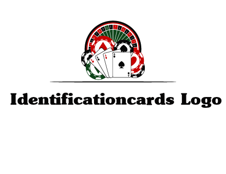 casino logo with poker chips, cards and Roulette