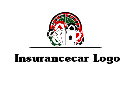 casino logo with poker chips, cards and Roulette