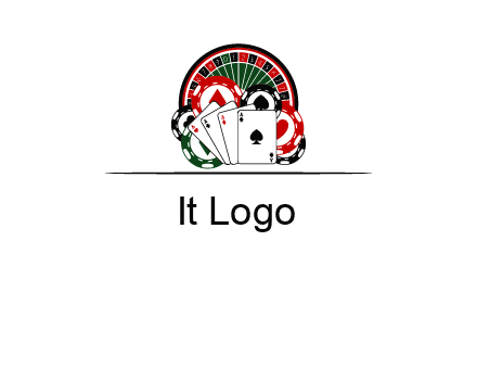 casino logo with poker chips, cards and Roulette