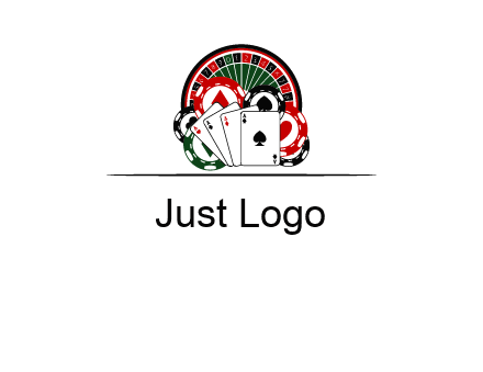 casino logo with poker chips, cards and Roulette