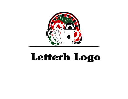 casino logo with poker chips, cards and Roulette