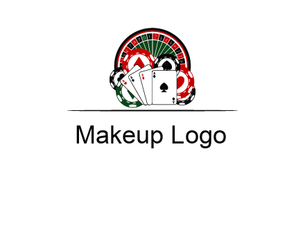 casino logo with poker chips, cards and Roulette