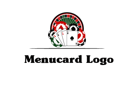 casino logo with poker chips, cards and Roulette