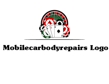 casino logo with poker chips, cards and Roulette