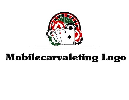casino logo with poker chips, cards and Roulette