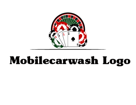 casino logo with poker chips, cards and Roulette