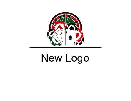 casino logo with poker chips, cards and Roulette