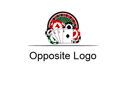 casino logo with poker chips, cards and Roulette