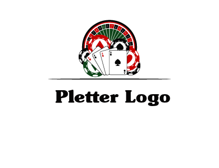 casino logo with poker chips, cards and Roulette