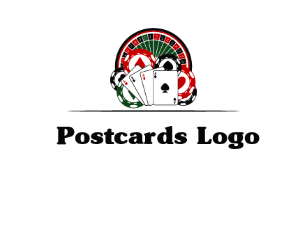 casino logo with poker chips, cards and Roulette