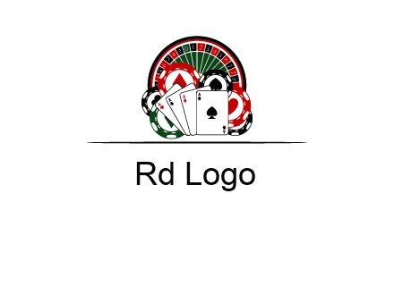 casino logo with poker chips, cards and Roulette