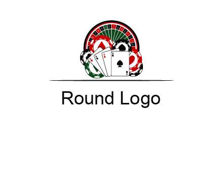 casino logo with poker chips, cards and Roulette