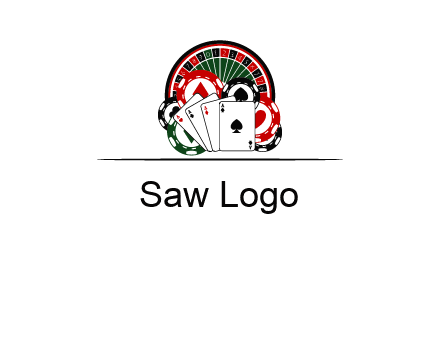 casino logo with poker chips, cards and Roulette