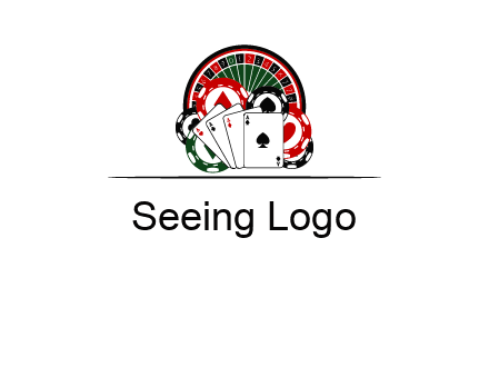 casino logo with poker chips, cards and Roulette