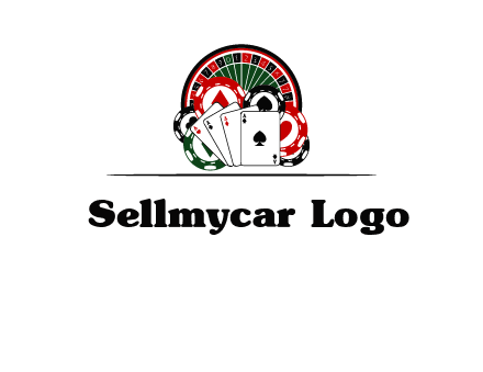 casino logo with poker chips, cards and Roulette
