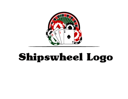 casino logo with poker chips, cards and Roulette
