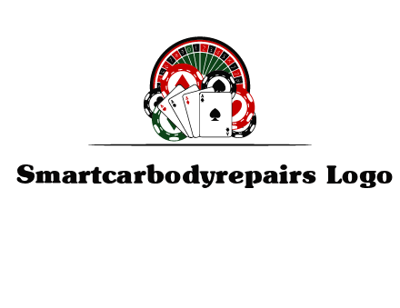 casino logo with poker chips, cards and Roulette