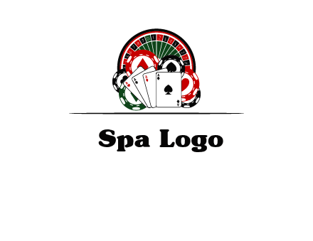 casino logo with poker chips, cards and Roulette