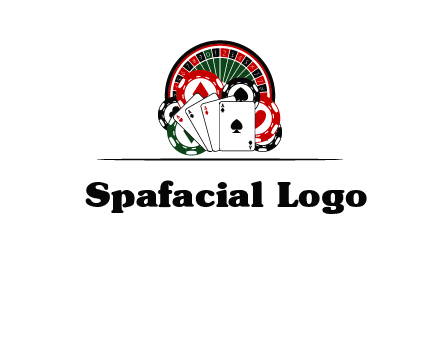 casino logo with poker chips, cards and Roulette