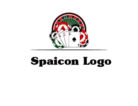 casino logo with poker chips, cards and Roulette