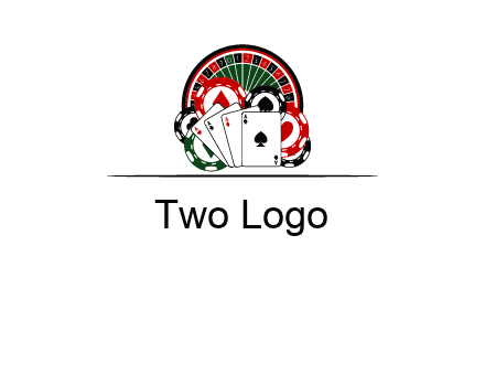 casino logo with poker chips, cards and Roulette